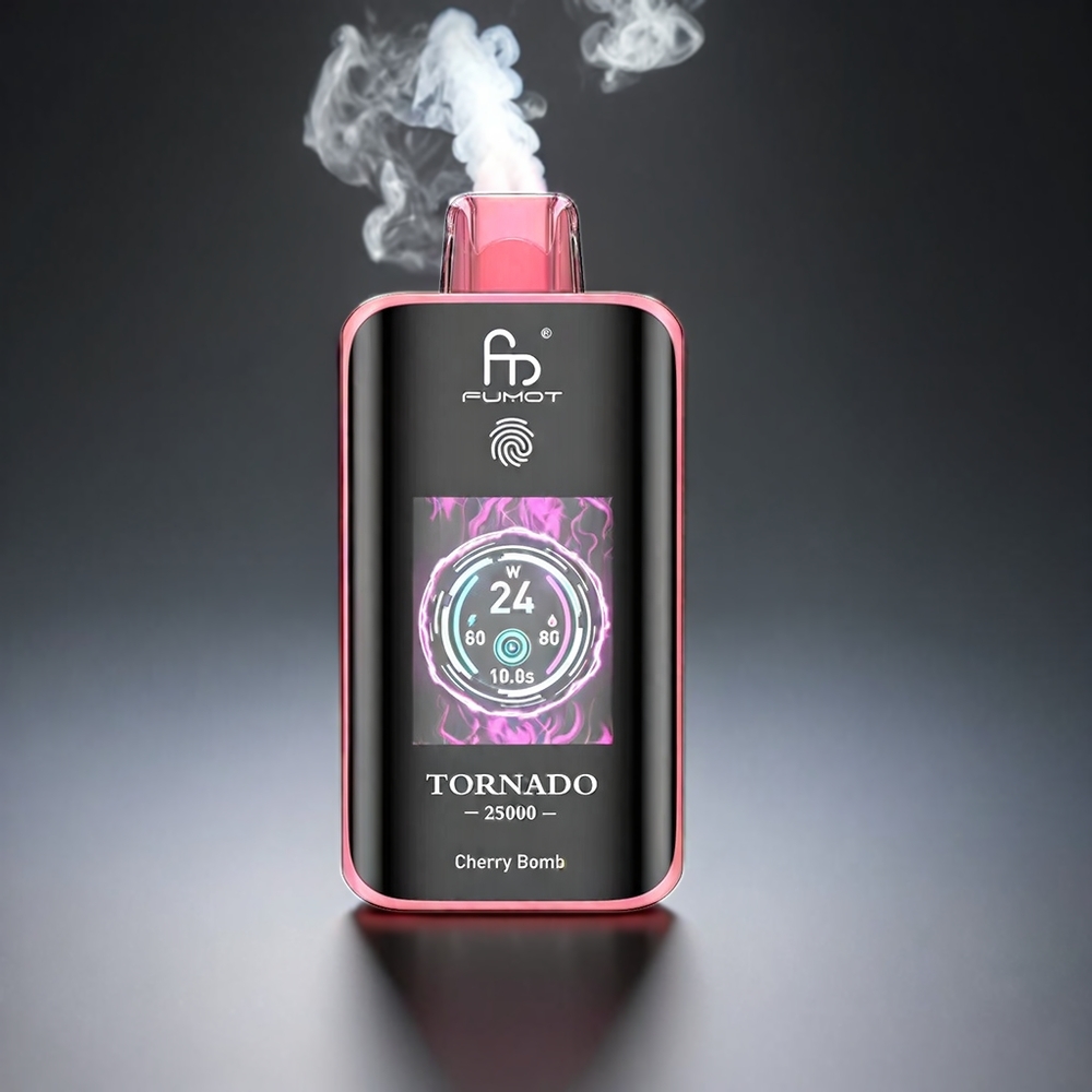 Norge engros Fumot Tornado 25000 Puffs HD Skjerm 700mAh Batteri 20ml Kirsebær Bomb Type-C Lading