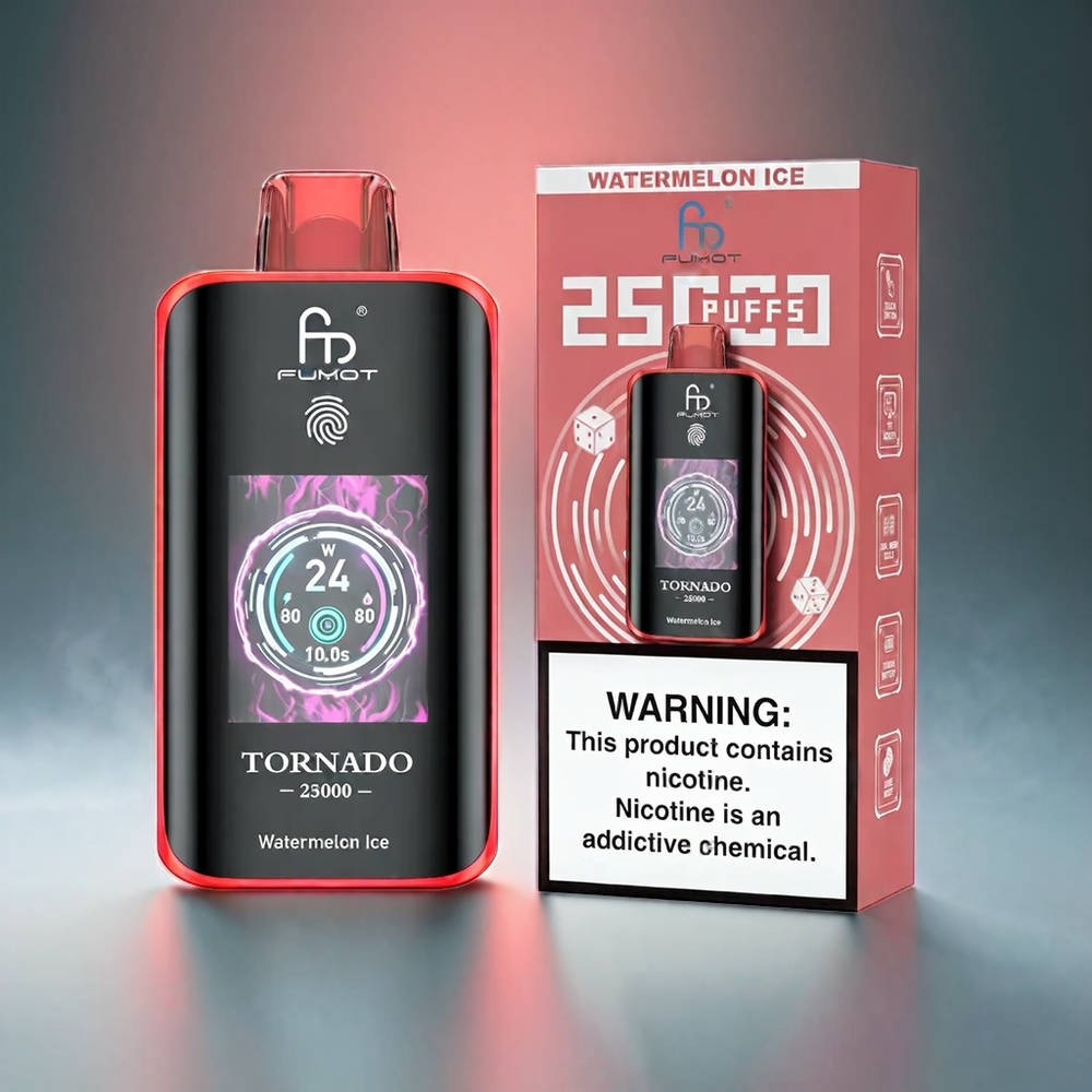 Norge engros Fumot Tornado 25000 Puffs Vannmelon Is med HD Skjerm, 700mAh Batteri og Type-C Lading