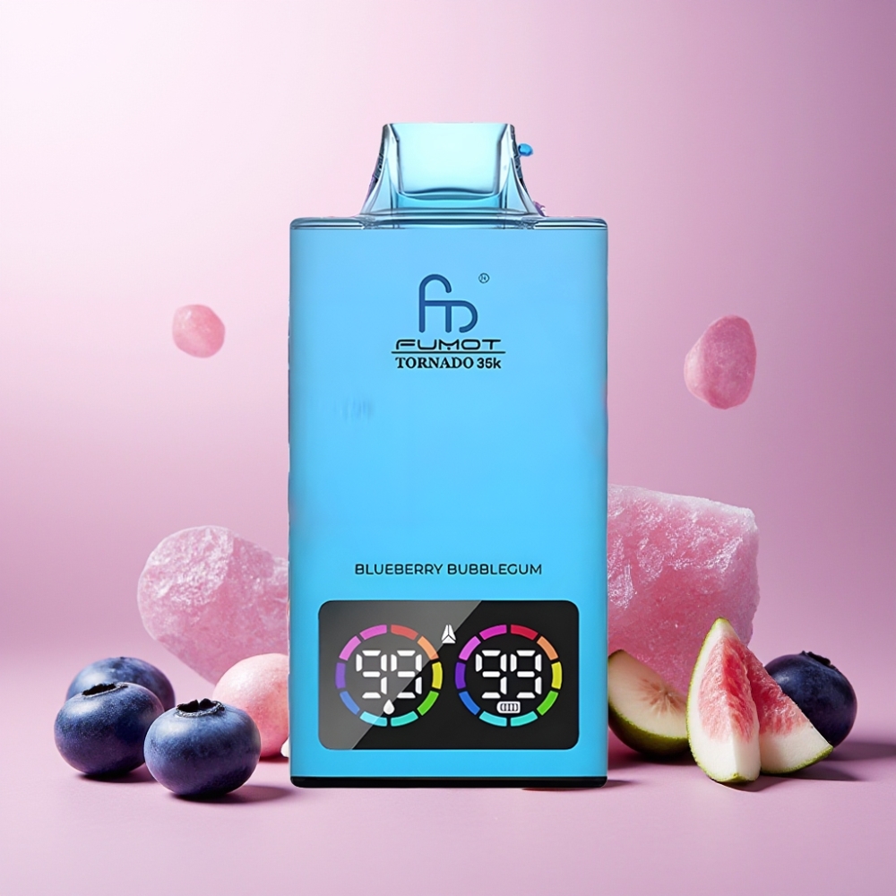 Fumot Tornado 35K Norge Engros Vape til engangsbruk Blåbær Tyggis – Dual Mesh Coil, 15ml E-juice, 700 MAH Battery, USB-C