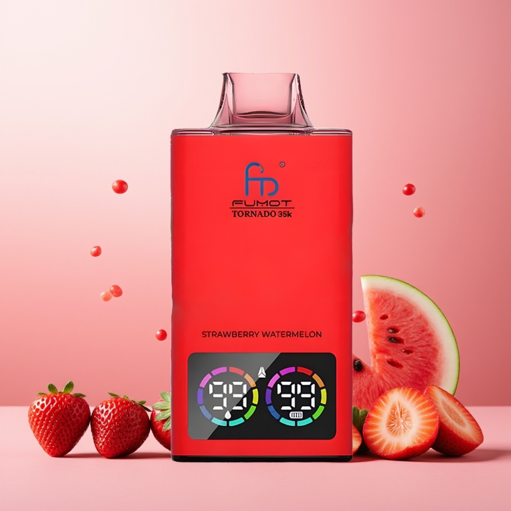 Fumot Tornado 35K Norge Engros Vape til engangsbruk med Jordbær-Vannmelon, 15ml E-væske, 700 MAH Batteri, USB-C Lading & 35000 Puff