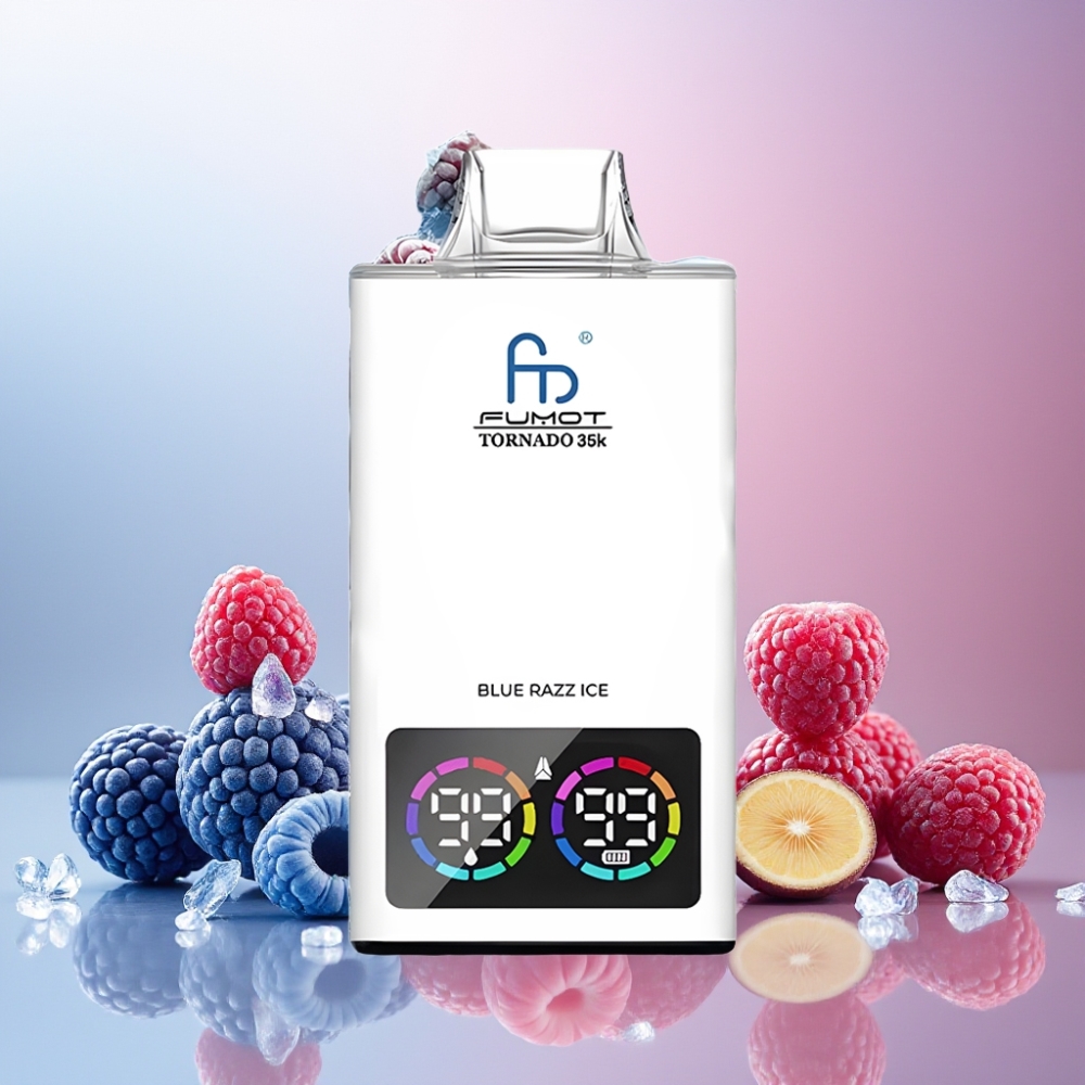 Fumot Tornado 35K Vape til engangsbruk Norge Engros – Blå Bringebær Is med Dual Mesh Coil, 15ml E-juice & 700 MAH Batteri