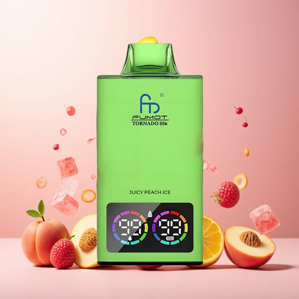 Fumot Tornado 35K Vape til engangsbruk Norge Engros – Juicy Peach Is – Dual Mesh Coil, 15ml E-juice, 700 MAH Batteri, USB-C