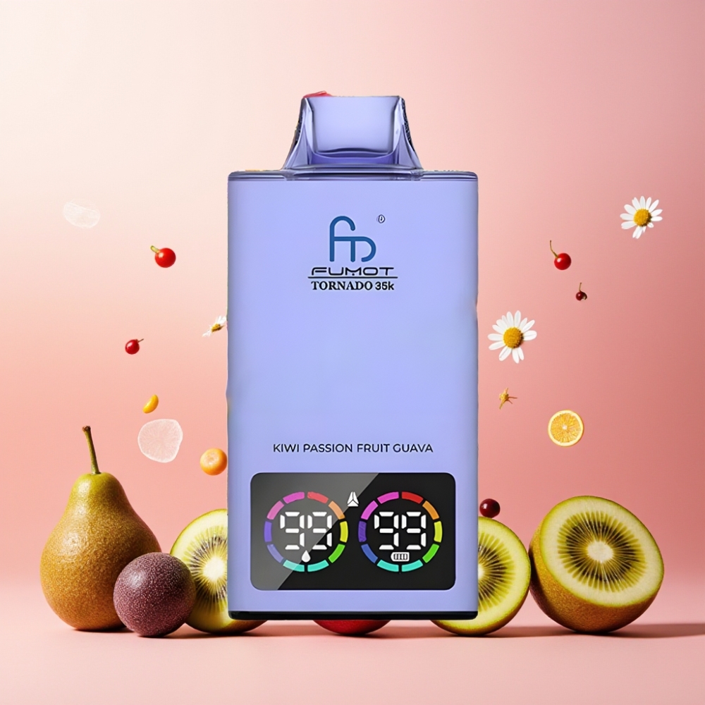 Fumot Tornado 35K Vape til engangsbruk Norge Engros – Kiwi Pasjonsfrukt Guava – 15ml E-juice, 700 MAH Batteri, 35000 Puff, Dual Mesh Coil, RGB Lys