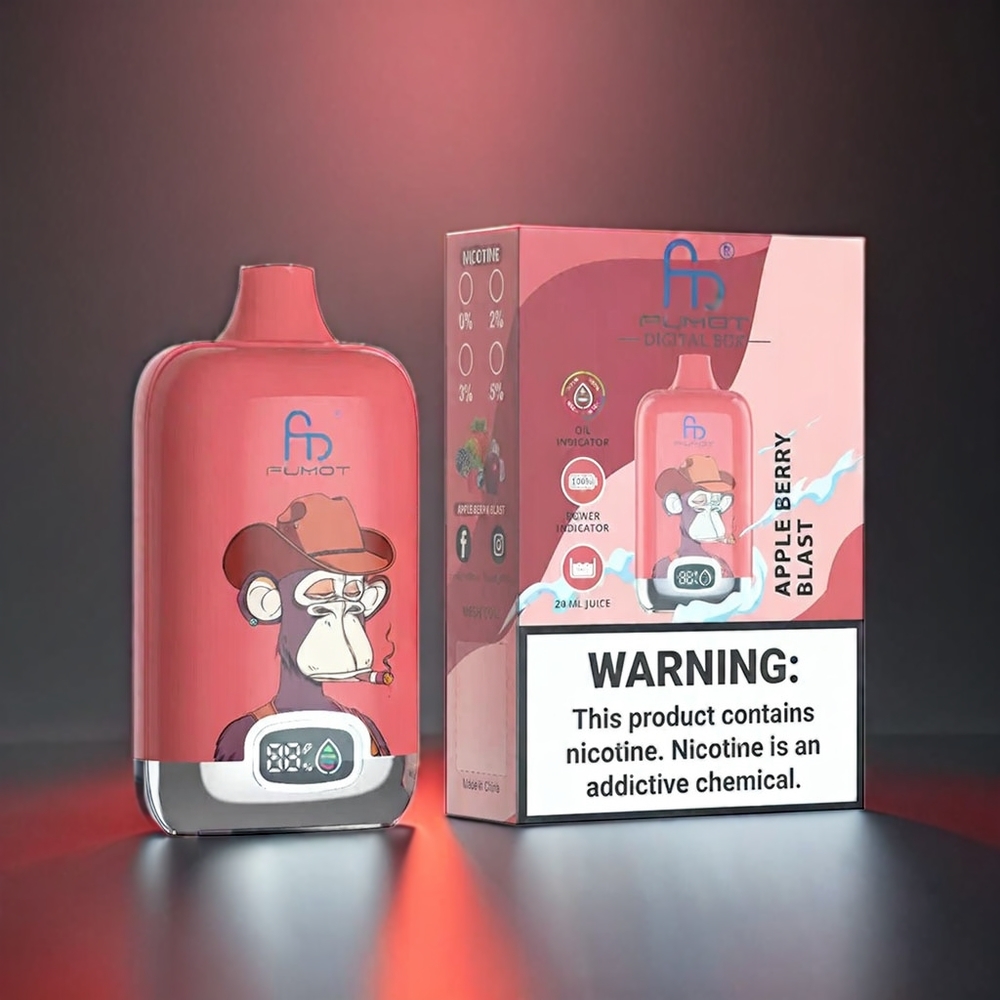 Fumot Tornado Digital Box 12000 Puffs Norge Engros – 20ml E-Liquid, 550mAh, Type-C Lading, MTL – Eple Bær Blast