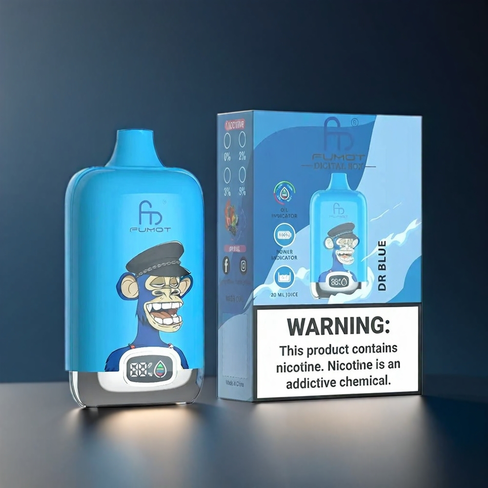 Fumot Tornado Digital Box 12000 Puffs Norge Engros 20ml E-Liquid 550mAh Type-C MTL Dr. Blå