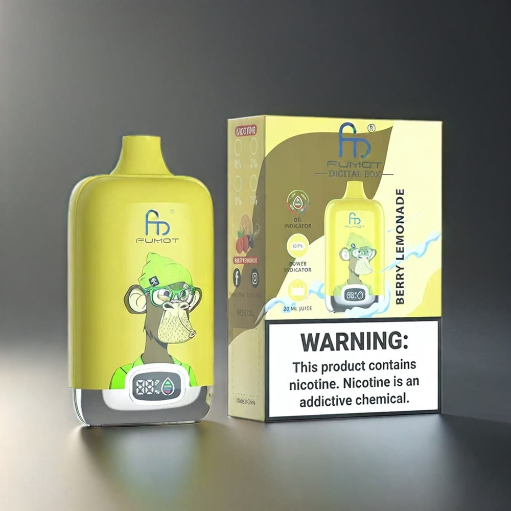 Fumot Tornado Digital Box 12000 Puffs Norge Engros Vape Bær Lemonade med 20ml E-Liquid, Mesh Coil og Type-C Lading