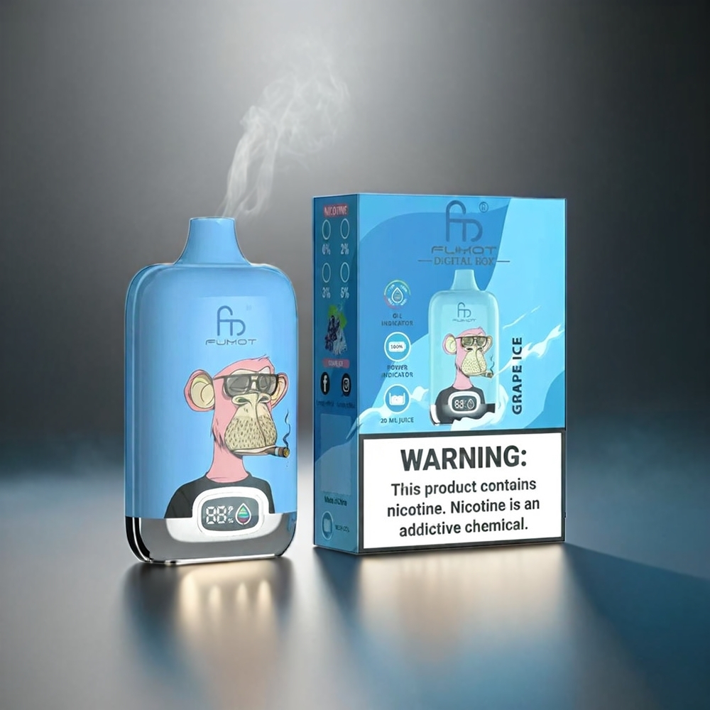 Fumot Tornado Digital Box 12000 Puffs Norge Engros Vape Drueis med 20ml E-Liquid, 550mAh Batteri og Type-C Lading