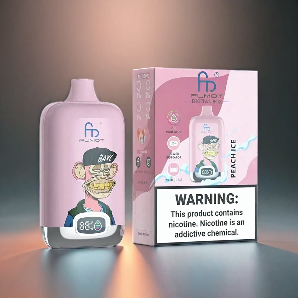 Fumot Tornado Digital Box 12000 Puffs Norge Engros med 20ml E-Liquid, 550mAh Batteri og Type-C Lading - Persisk Is (Peach Ice)