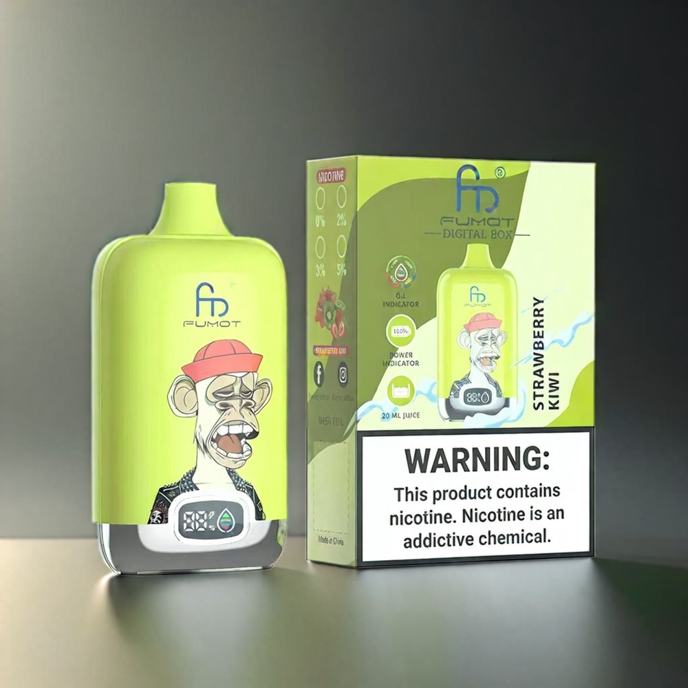Fumot Tornado Digital Box 12000 Puffs Norge Engros med 20ml E-Liquid, Mesh Coil og Type-C-lading – Jordbær Kiwi