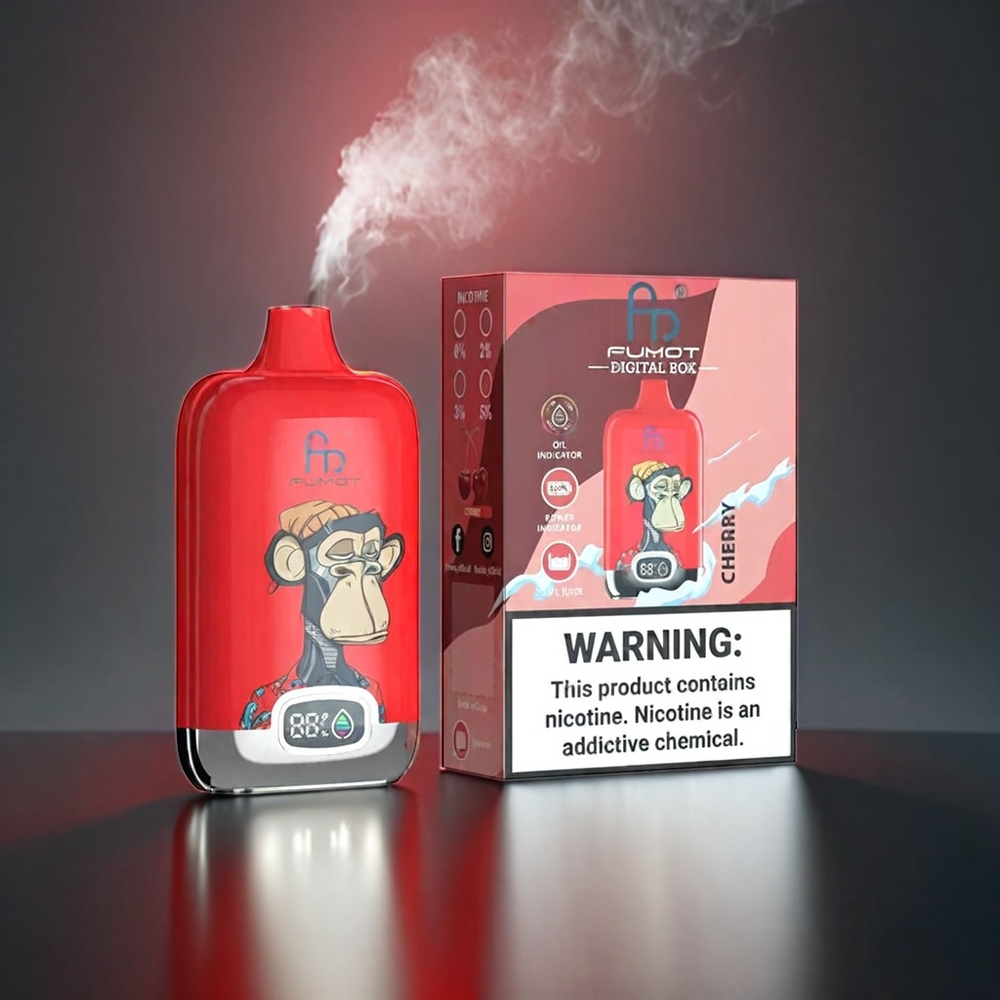 Fumot Tornado Digital Box 12000 Puffs Norge Engros med 20ml E-Liquid, Type-C Lading og 550mAh Batteri – Kirsebær