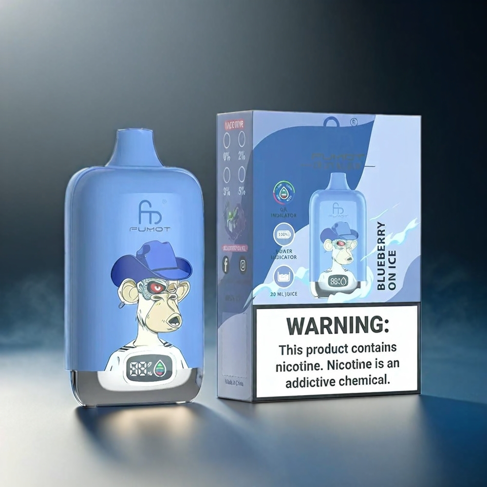 Fumot Tornado Digital Box 12000 Puffs Norge Engros med Blåbær på Is, 20ml E-Liquid, Type-C Lading, 550mAh Batteri