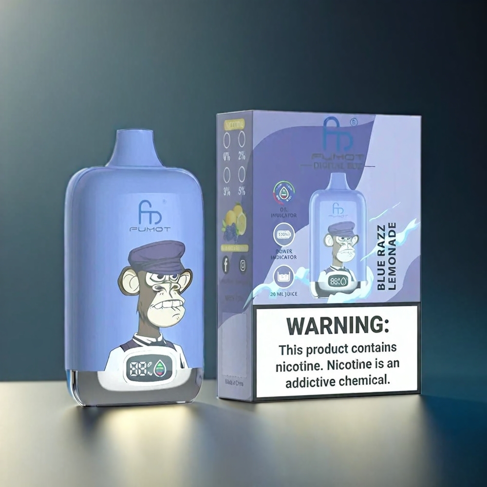 Fumot Tornado Digital Box 12000 Puffs Norge engros – Blå Bringebær Lemonade – 20ml E-Liquid, 550mAh, Type-C Lading, MTL Trekksystem