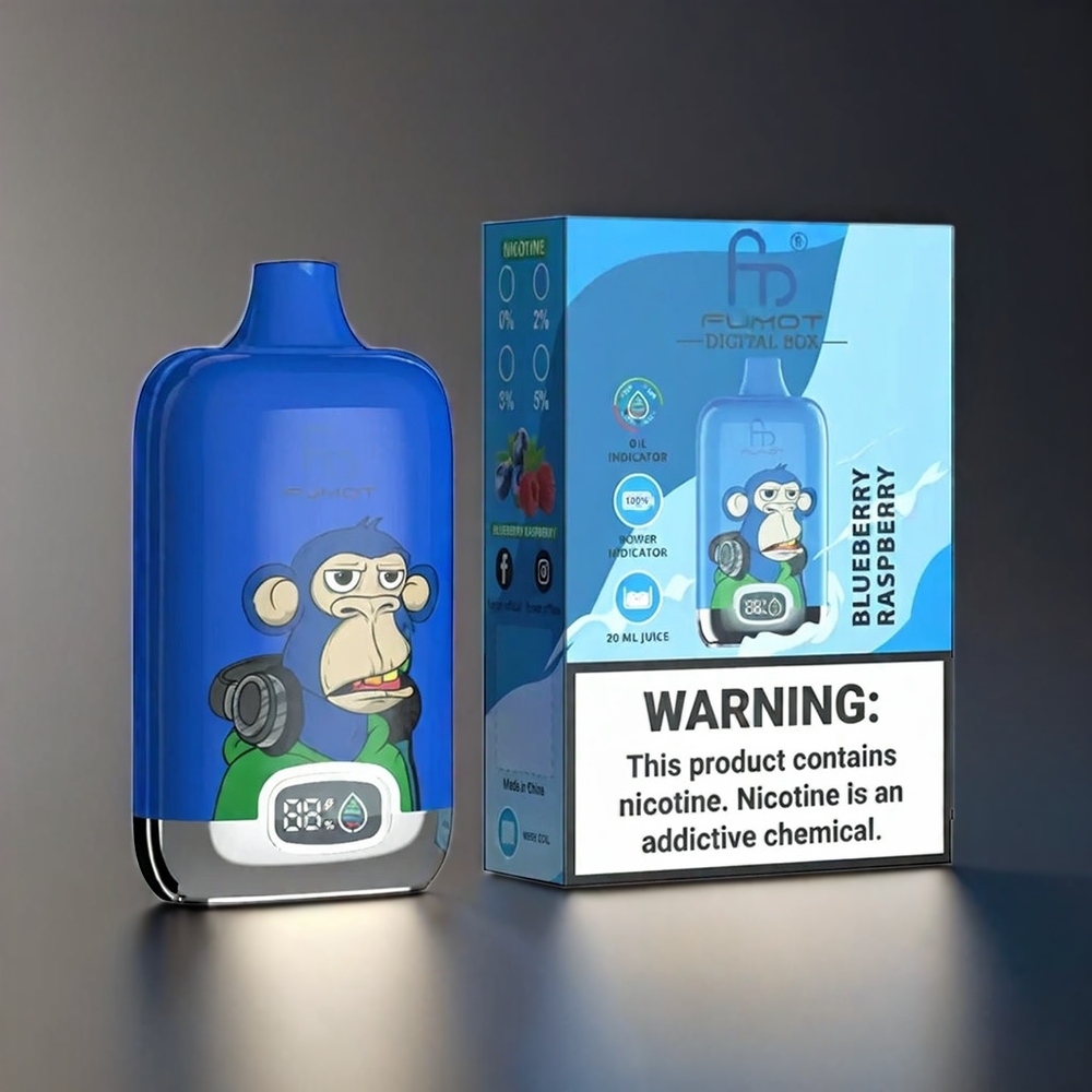 Fumot Tornado Digital Box 12000 Puffs Norge engros – Blåbær og Bringebær – 20ml E-Liquide, Type-C-lading, 550mAh batteri, MTL