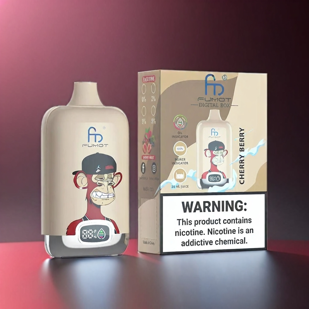 Fumot Tornado Digital Box 12000 Puffs Norge engros med 20ml E-Liquid, 550mAh batteri og type-C-lading – Kirsebær og Bær