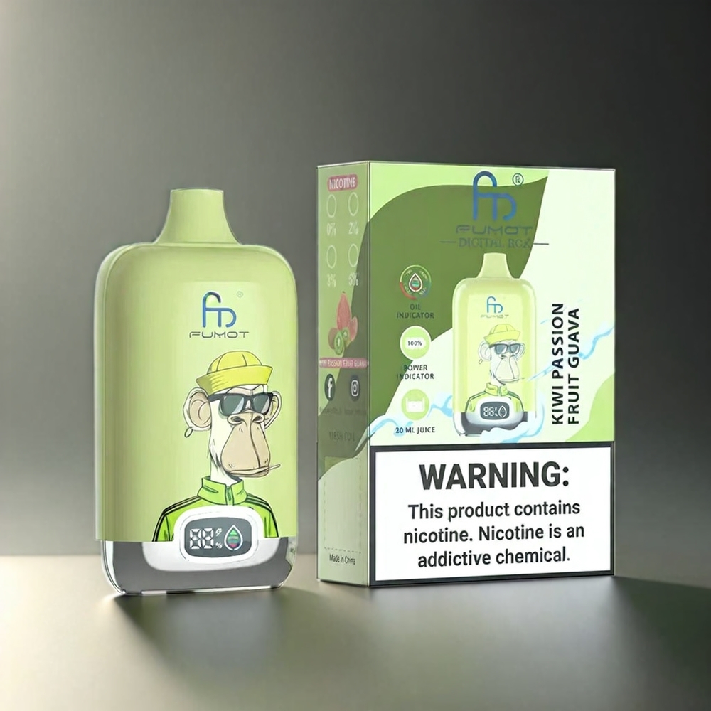 Fumot Tornado Digital Box Norge Engros – 12000 Puffs, 20ml E-Liquid, 550mAh Batteri, Type-C, MTL – Kiwi Pasjonsfrukt Guava