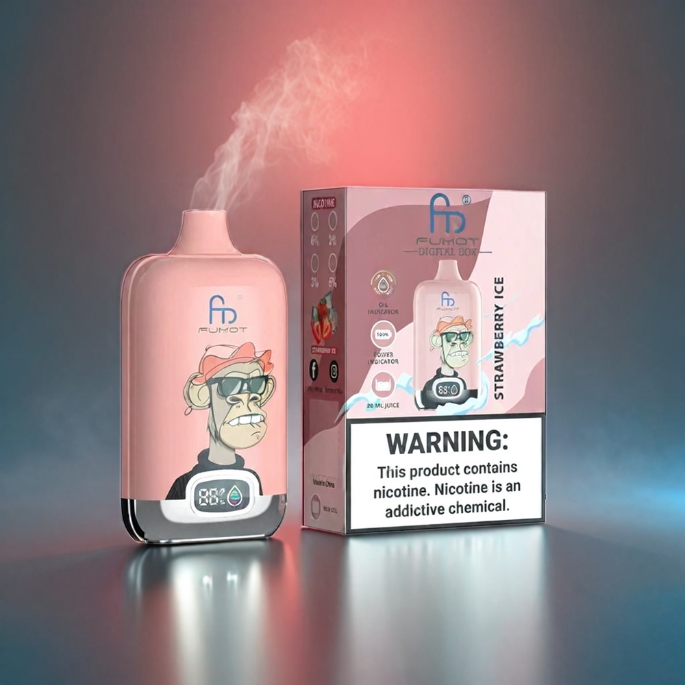 Fumot Tornado Digital Box Norge Engros – 12000 Puffs, 20ml E-Liquid, 550mAh, Type-C, Jordbær Is
