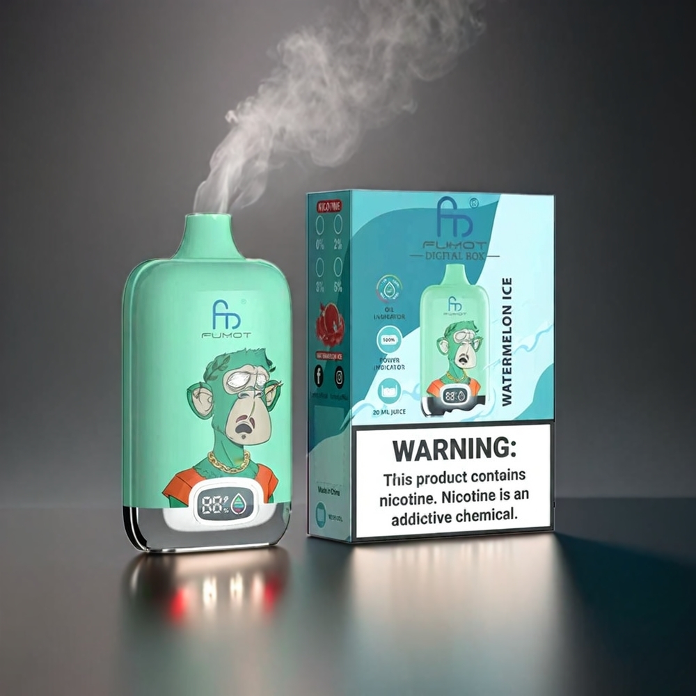 Fumot Tornado Digital Box Norge Engros – 12000 Puffs, 20ml E-Liquid, Type-C Lading, 550mAh Batteri, Jordbær