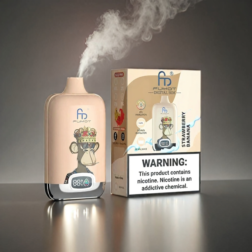 Fumot Tornado Digital Box Norge Engros 12000 Puffs 20ml E-Liquid Type-C Lading MTL Vape Jordbær & Banan