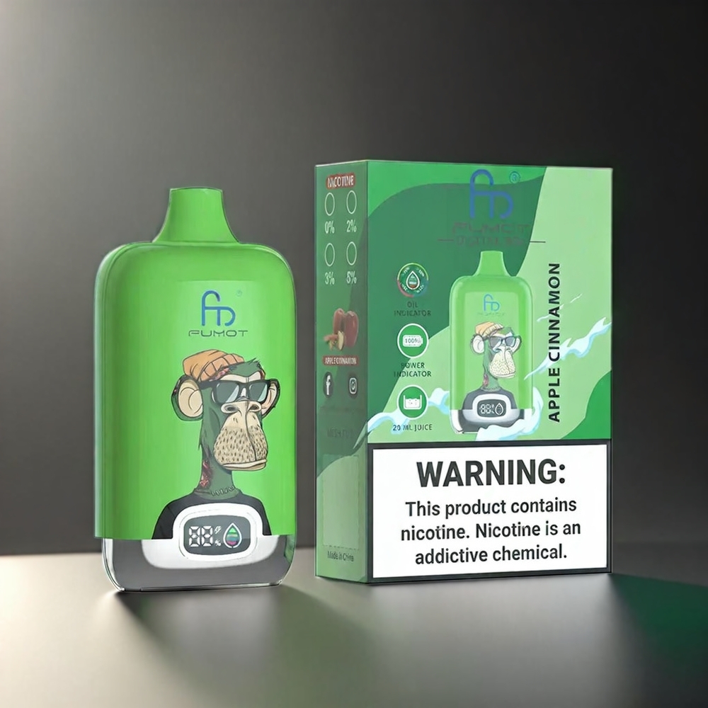 Fumot Tornado Digital Box Norge Engros 12000 Puffs Eple Kanel Vape med 20ml E-Liquid, 550mAh Batteri og Type-C Lading
