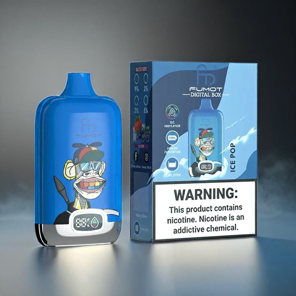 Fumot Tornado Digital Box Norge Engros 12000 Puffs Vape Ispop med 20ml E-Liquid, Mesh Coil og Type-C Lading