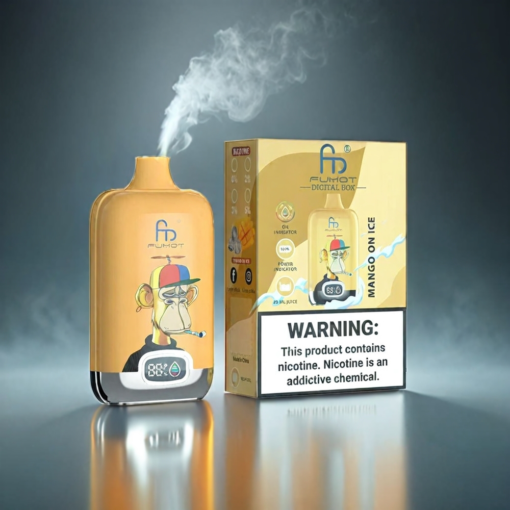 Fumot Tornado Digital Box Norge Engros 12000 Puffs Vape Mango Is – 20ml E-Liquid, 550mAh Batteri, Type-C Lading, MTL Trekning
