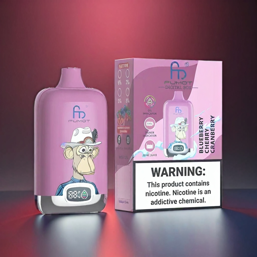 Fumot Tornado Digital Box Norge engros – 12000 Puffs, 20ml E-Liquid, 550mAh, Type-C, Blåbær Kirsebær Tranebær