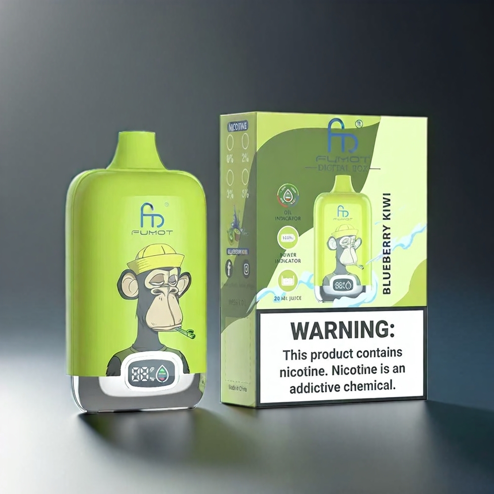 Fumot Tornado Digital Box Norge engros 12000 Puffs 20ml E-Liquid Blåbær Kiwi 550mAh Type-C MTL