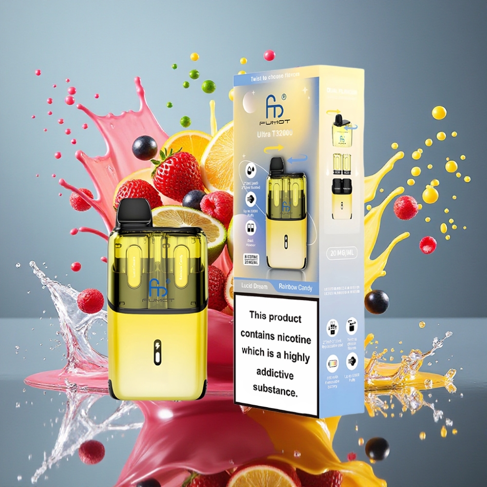 Fumot Ultra T32000 Engangs Vape Norge Engros – 32000 puff, 800mAh batteri, 24ml e-væske, Type-C lading – Klar Drøm & Regnbue Godteri