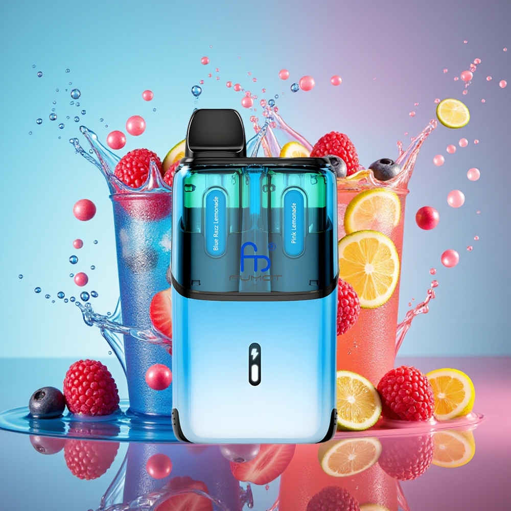 Fumot Ultra T32000 Norge Engros – Blå Bringebær Sitronade & Rosa Sitronade – 32000 Puff, 800mAh Batteri, 24ml E-Væske, Type-C Lading, 20mg Nikotin, Mesh Coil