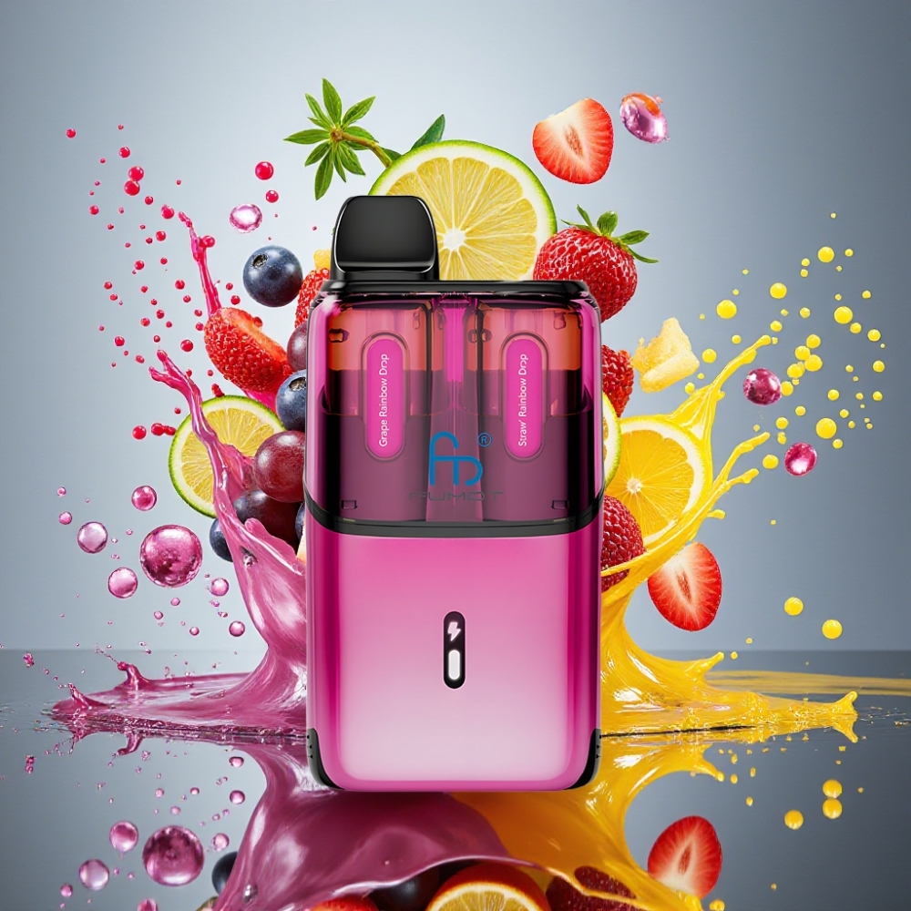 Fumot Ultra T32000 Norge Engros Engangs Vape – 32000 Puff, 800mAh, Type-C Lading – Drue Regndråper & Jordbær Regndråper