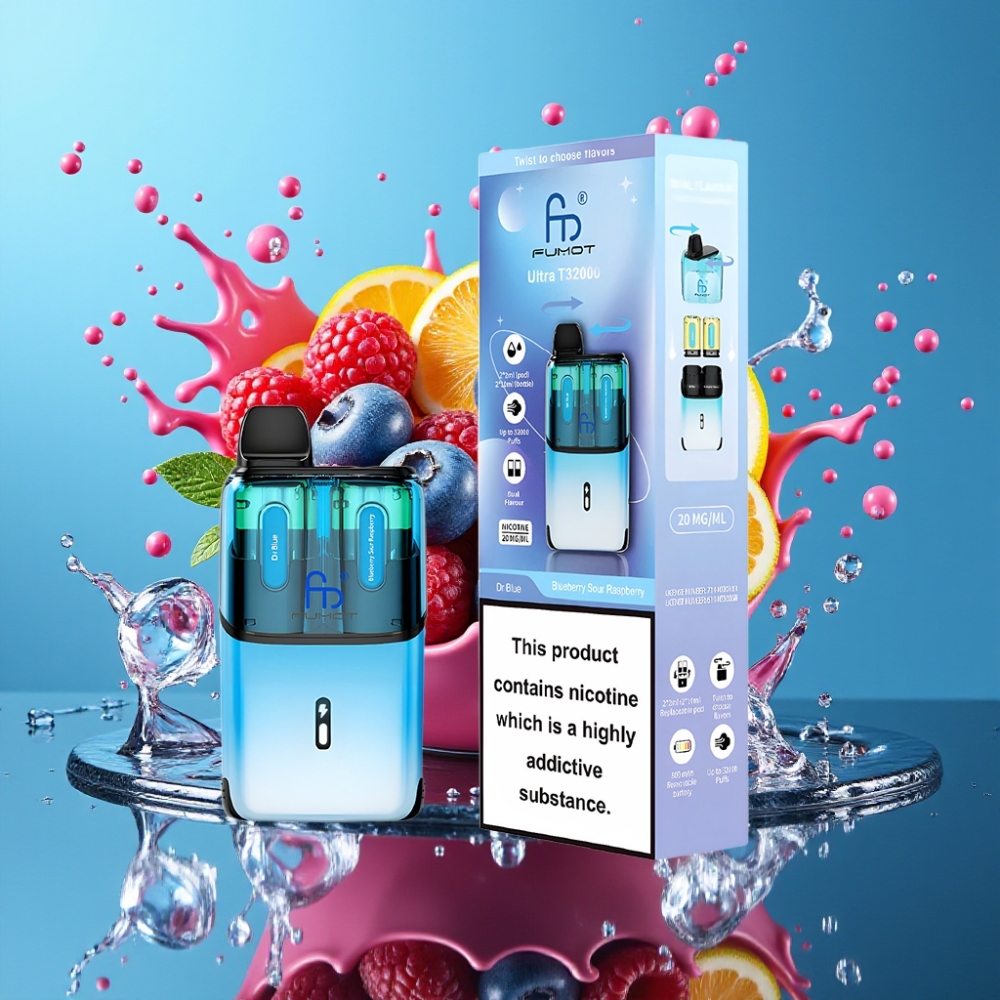 Fumot Ultra T32000 Norge Engros Engangs Vape – Drømme Blå & Blåbær Sur Bringebær – 32000 Puff, 800mAh, Type-C Lading, 20mg Nikotin