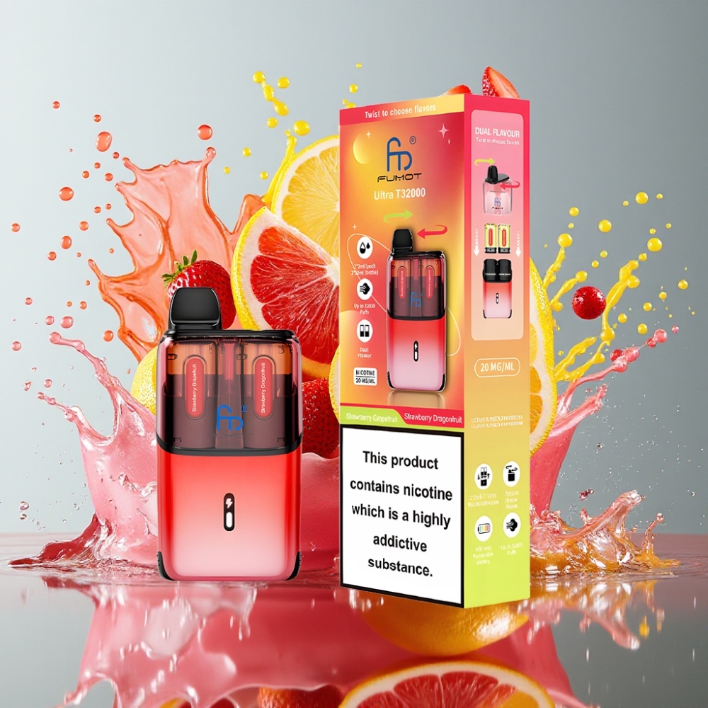 Fumot Ultra T32000 Norge Engros Engangs Vape – Jordbær Grapefrukt & Jordbær Dragefrukt – 32000 Puffs, 800mAh, Type-C Ladning, 20mg Nikotin