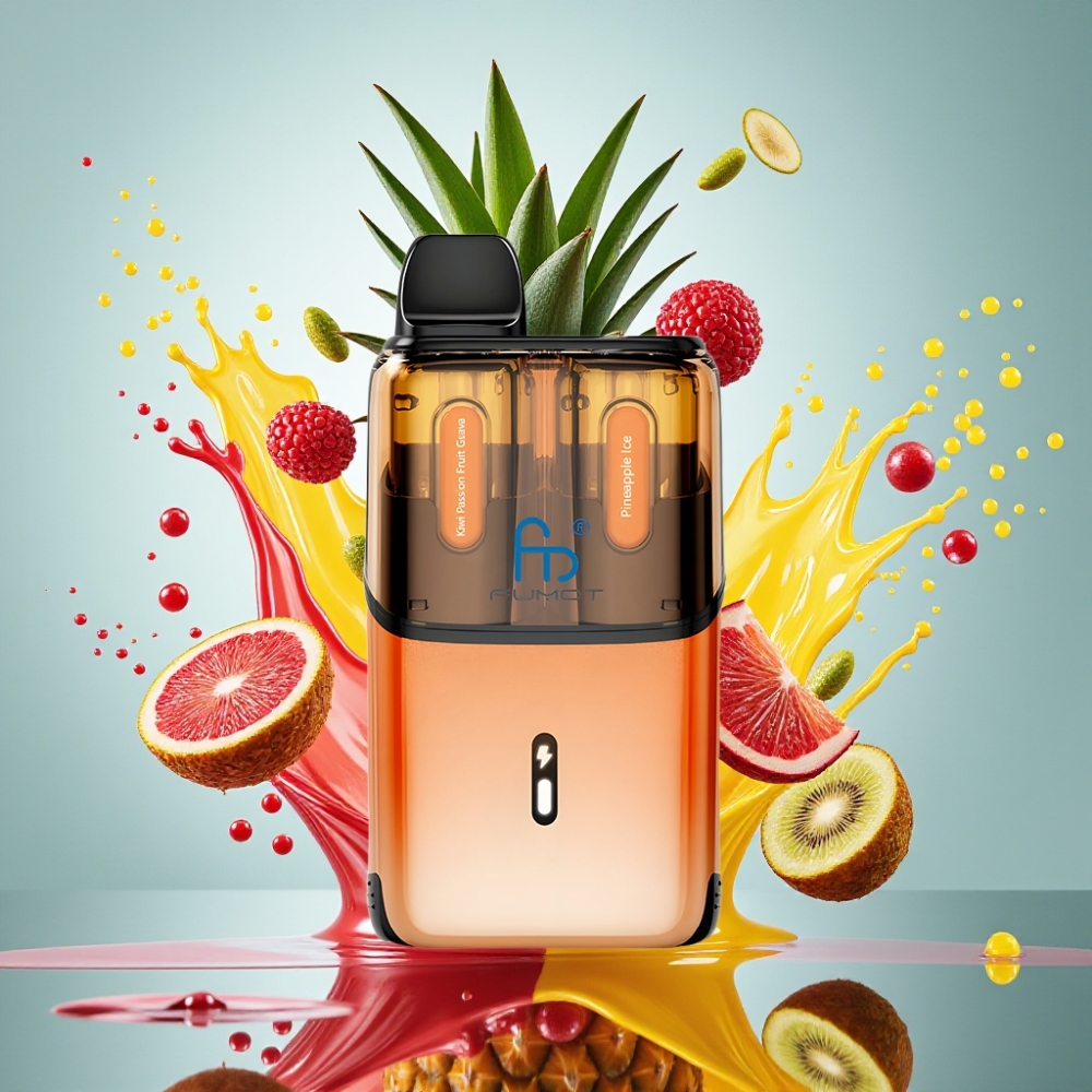 Fumot Ultra T32000 Norge Engros Engangs Vape Kiwi Pasjonsfrukt Guava & Ananas Is med 32000 puff, 800mAh batteri, Type-C hurtiglading og 24ml e-væske