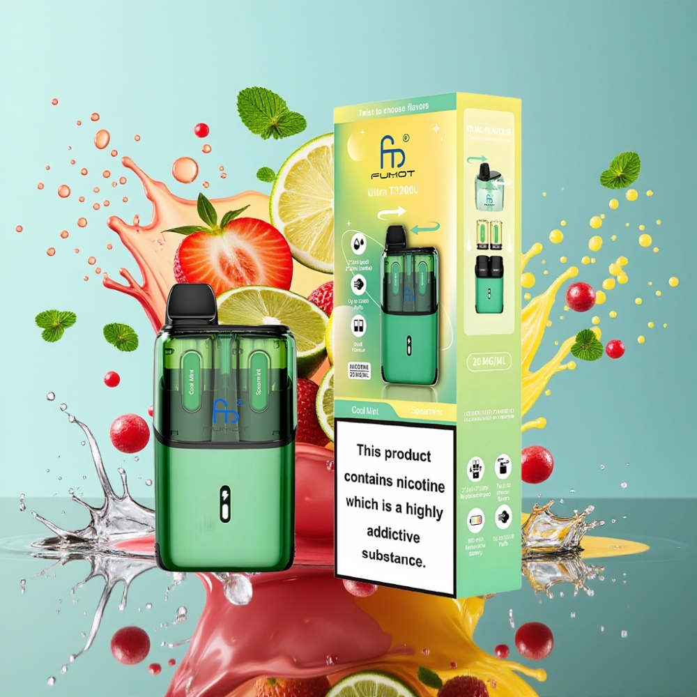 Fumot Ultra T32000 Norge Engros Engangs Vape – Kjølig Mynte & Spissmynte – 32000 Puff, 800mAh Batteri, Type-C Ladning, 20mg Nikotin, Mesh Coil