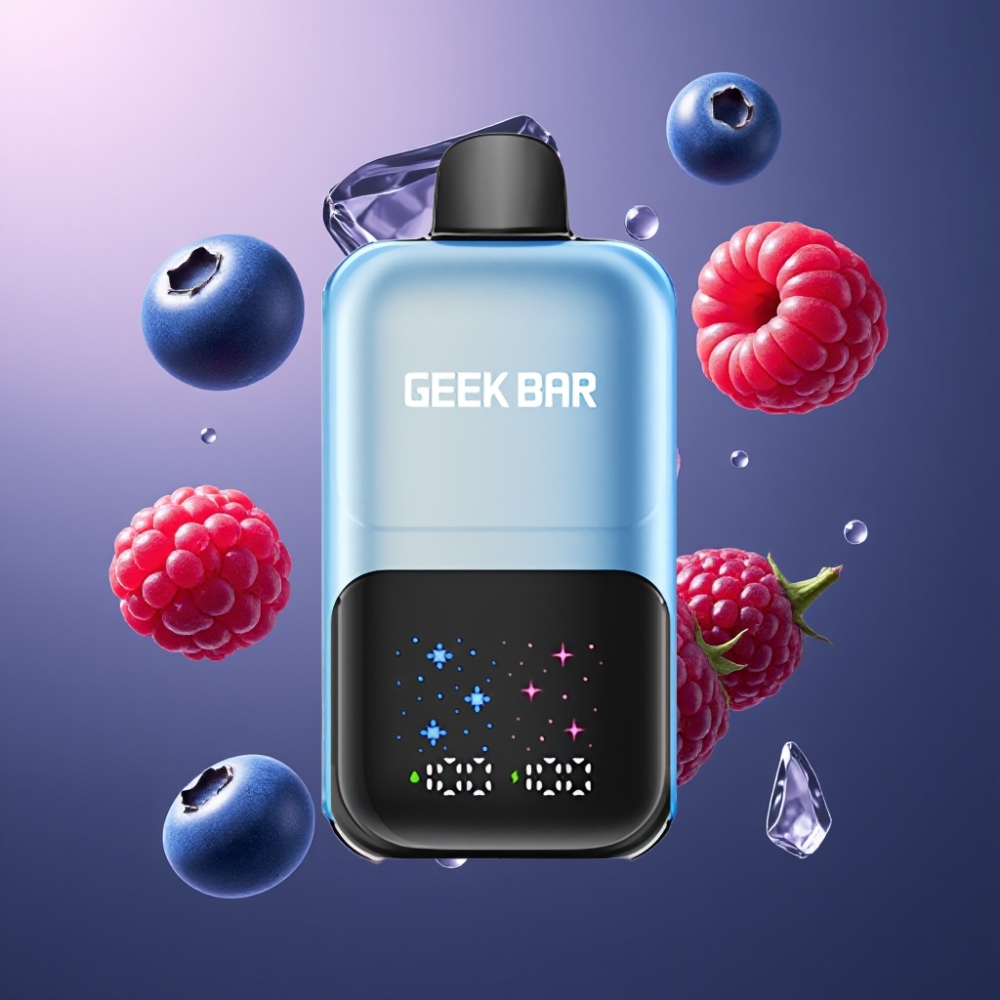 GEEKBAR 2GO Norge Engros 20mL 50000 Puffs Vape til Engangsbruk Pen Blåbær Bringebær Is med Interaktiv Stor Skjerm, 3-Nivå Justerbar Smak/Kulde og Oppladbart Batteri