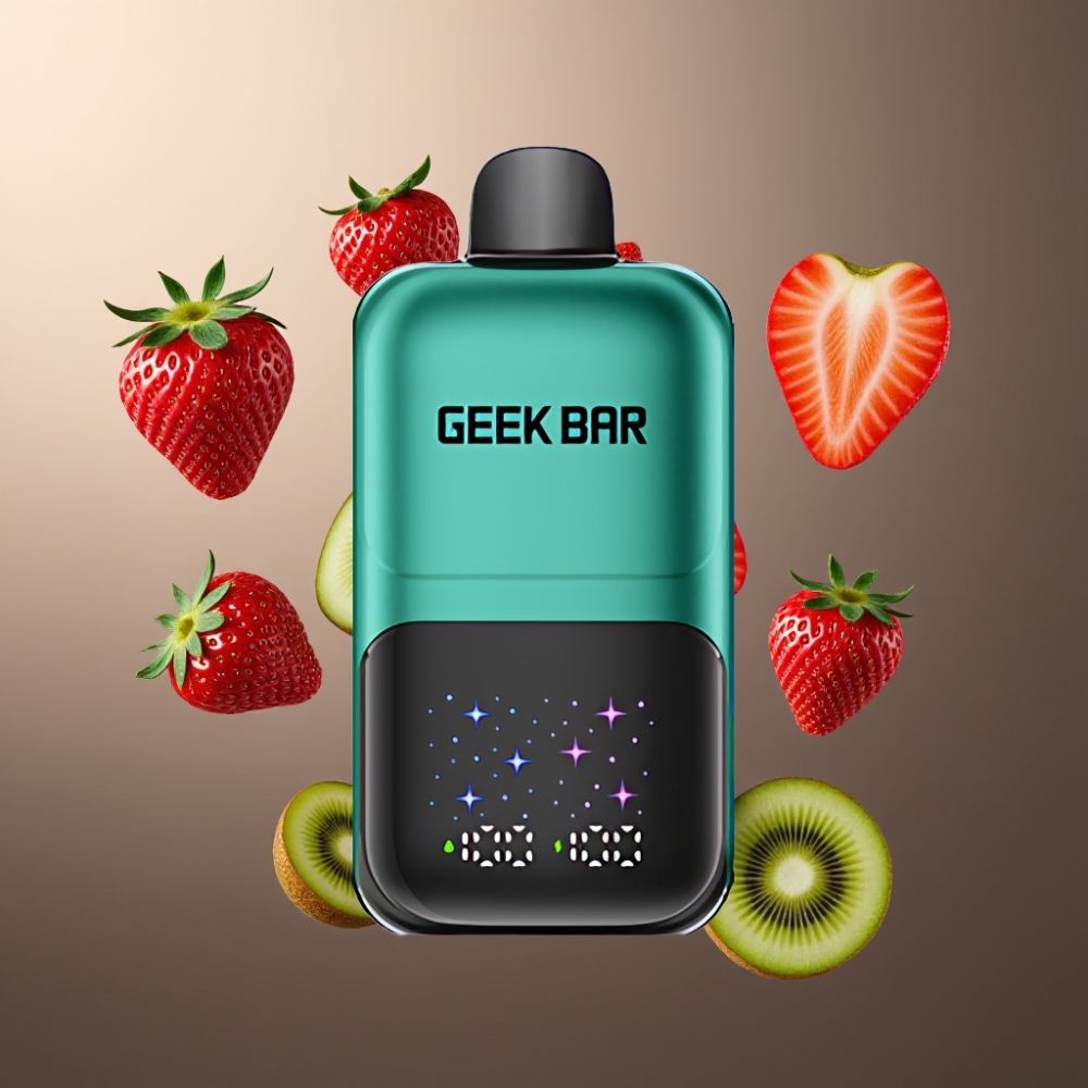 GEEKBAR 2GO Norge Engros 20mL 50000 Puffs Vape til Engangsbruk Pen med Jordbær & Kiwi, Interaktiv Stor Skjerm, 3-Trinns Justerbar Smak/Kjøling, 5% Nikotinsalt, Omladbar Batteri