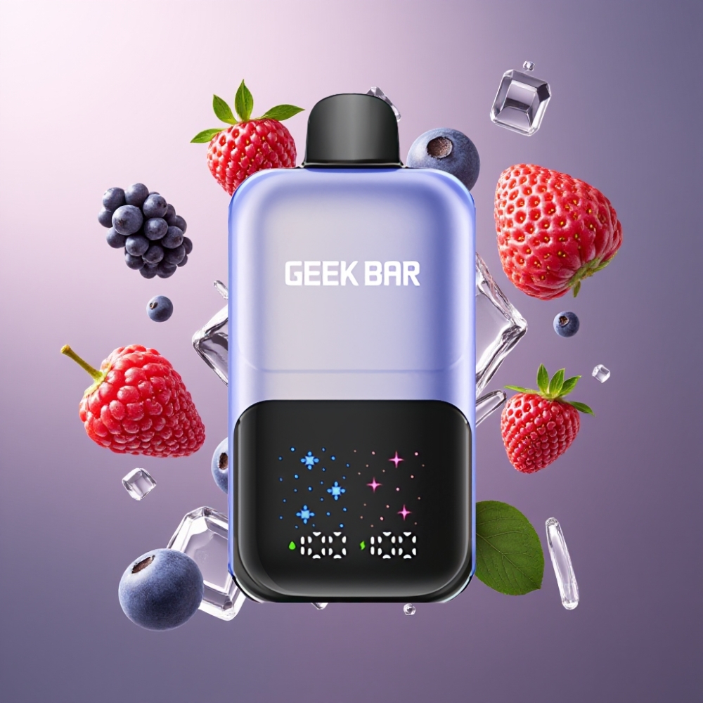 GEEKBAR 2GO Norge Engros – 20mL Dual Tank, 50000 Puffs, Justerbar Smak/Kjølighet, Ladeskjerm, 5% Nikotinsalt, Blandede Bær Is