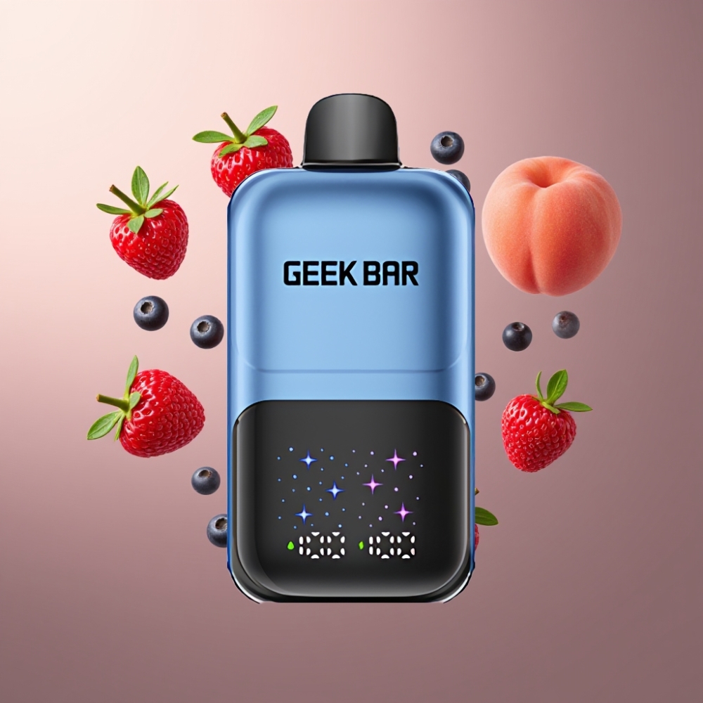 GEEKBAR 2GO Norge engros 20ml 50000 Puffs Two Series Vape til Engangsbruk Pen Fersken & Bær med Interaktivt Stort Skjerm, 3-Nivå Justerbar Smak/Kjoling og Omladbar Batteri