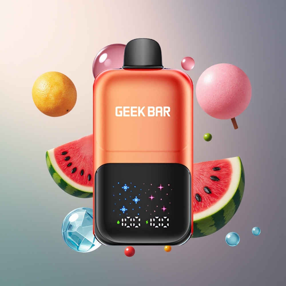 GEEKBAR 2GO Norge engros 20ml 50000 Puffs Vape til Engangsbruk Pen med 3-nivå justerbar smak/kjølighet, lærskjerm og 5% Nikotinsalt – Vannmelon Bubblemunn Is