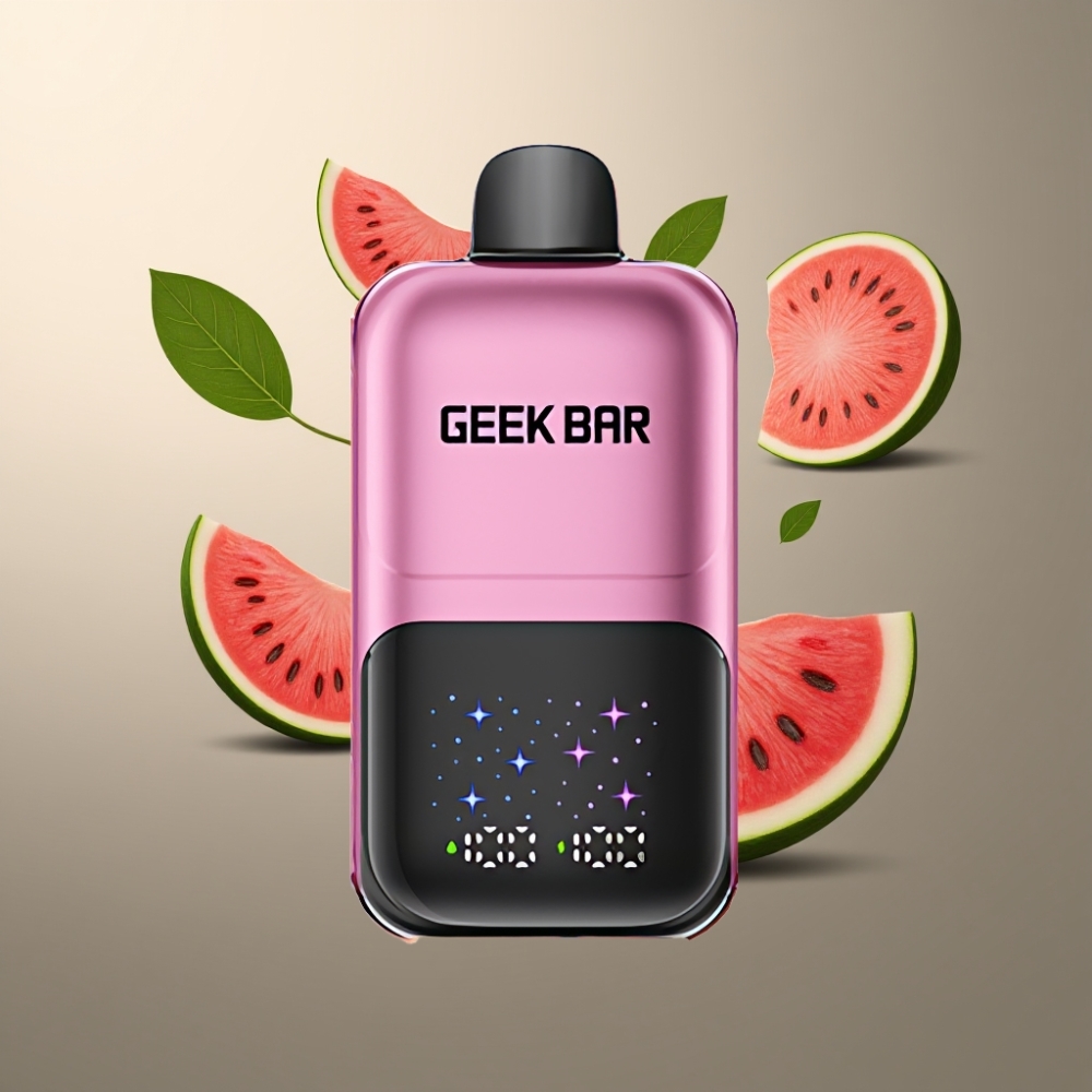 GEEKBAR 2GO Norge engros Vape til Engangsbruk Pen 50000 Puffs 20mL Dual Tanks Peach & Watermelon (Fersken & Vannmelon) med Justerbar Smak/Kjølighet og Omladbar Batteri