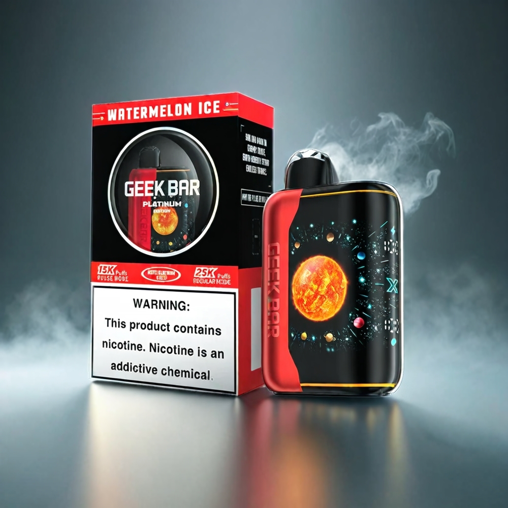 GEEK BAR Pulse X Platinum Edition Norge engros – 25000 Puff Vanlig Modus, 15000 Puff Puls Modus, Premium Matte Platina Finish, Vannmelon Is