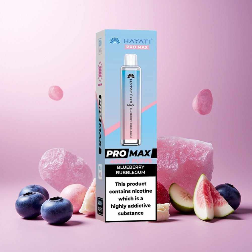 Hayati Pro Max 4000 Puffs Engangs Vape Blåbær Tyggegummi Norge Engros – 1400mAh Batteri, 2%/5% Nikotin, 4000 Puff, TPD-Sertifisert
