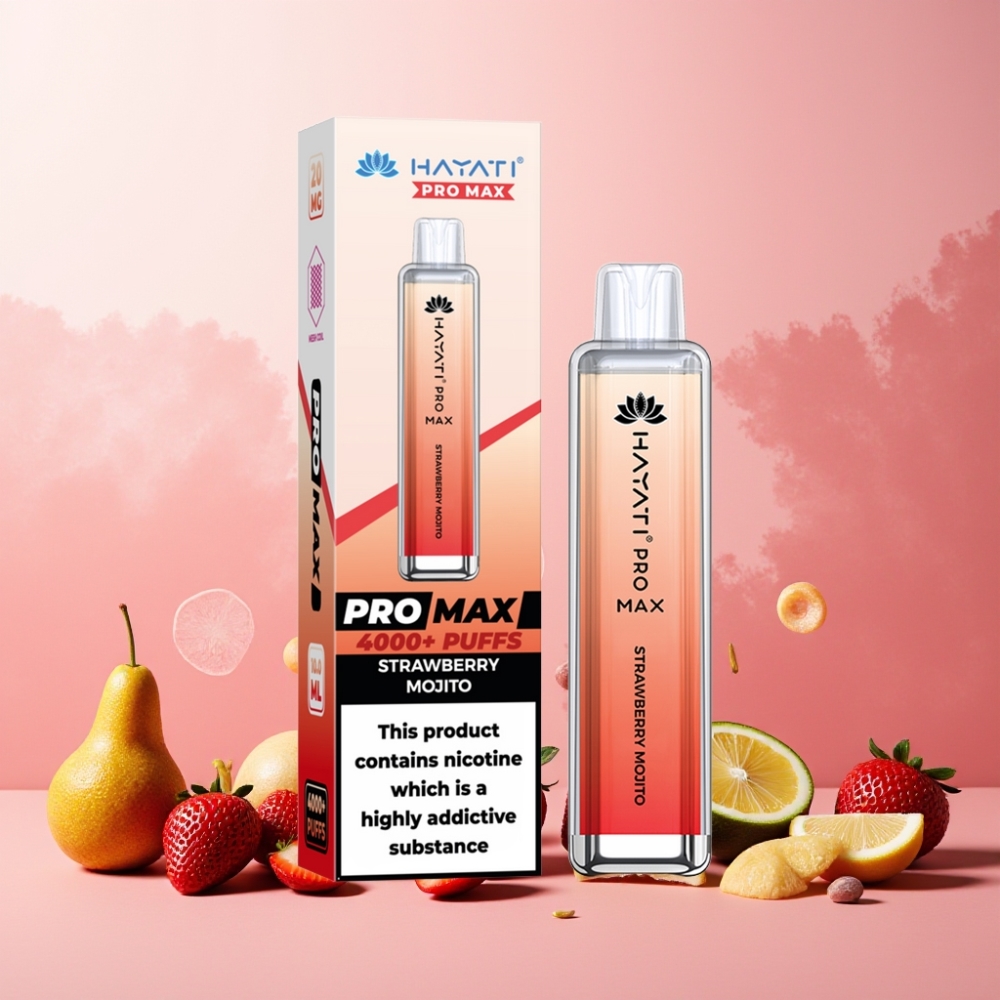 Hayati Pro Max 4000 Puffs Engangs Vape Jordbær Mojito Norge Engros – 1400mAh Batteri, 2%/5% Nikotin, 4000 Puff, TPD-Kompatibel