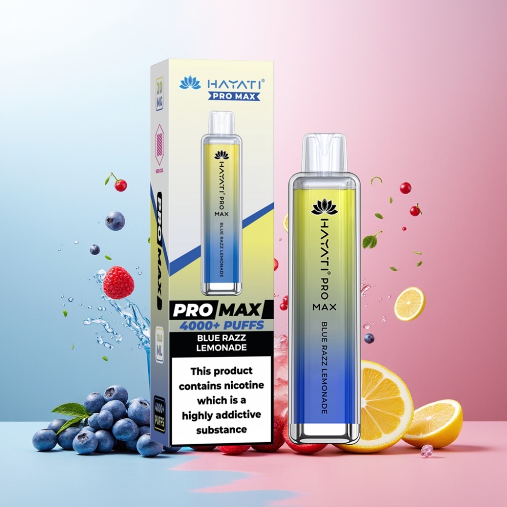 Hayati Pro Max 4000 Puffs Engangs Vape Norge Engros – Blå Bringebær Sitronade, 1400mAh Batteri, 2%/5% Nikotin, 4000 Puff, TPD-Kompatibel