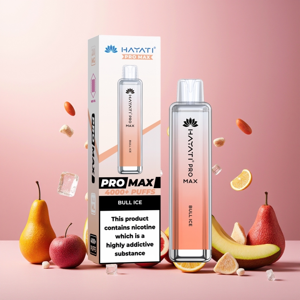 Hayati Pro Max 4000 Puffs Engangs Vape Norge Engros – Bull Ice, 2%/5% Nikotin, 1400mAh Batteri, 4000 Puff, Dual 1.1 Ohm Mesh Coil, LED Lys, TPD-Sertifisert