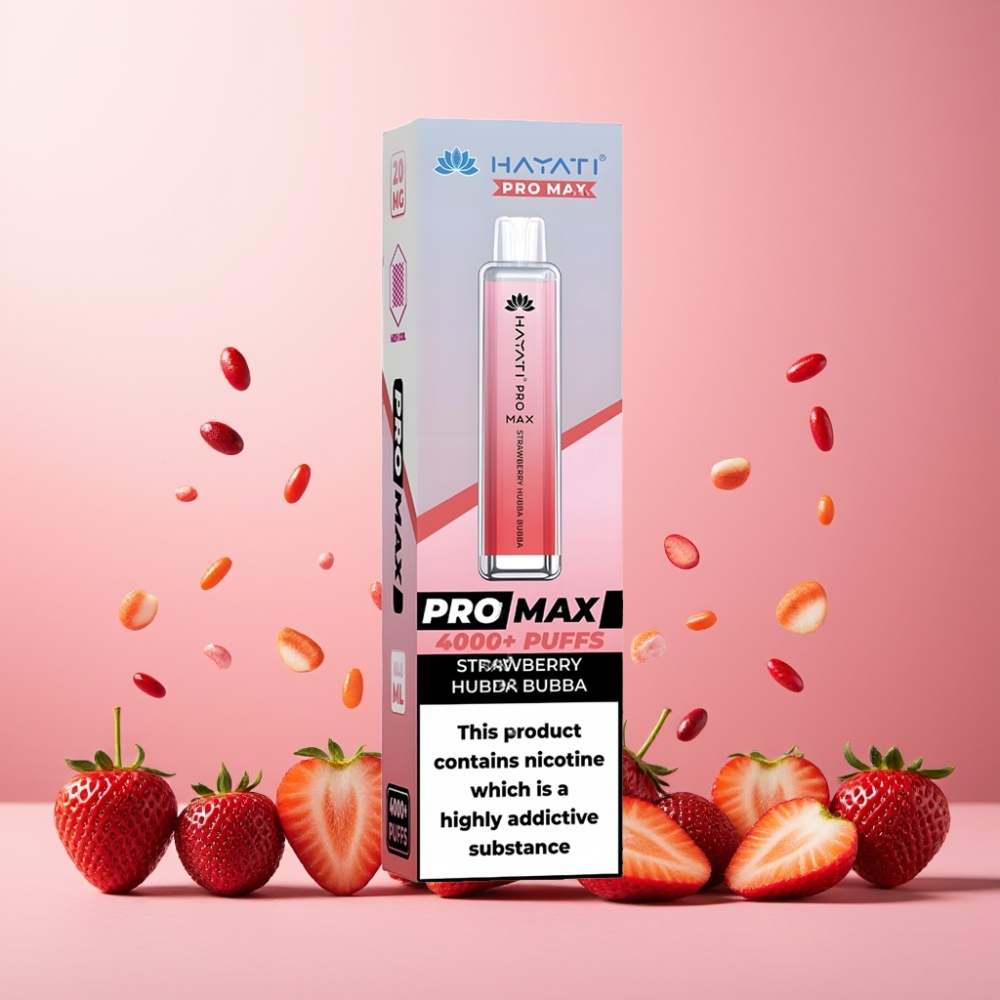 Hayati Pro Max 4000 Puffs Engangs Vape Norge Engros – Jordbær Hubba Bubba – 2%/5% Nikotin – 1400mAh Batteri – 4000 Trekk – TPD-Sertifisert