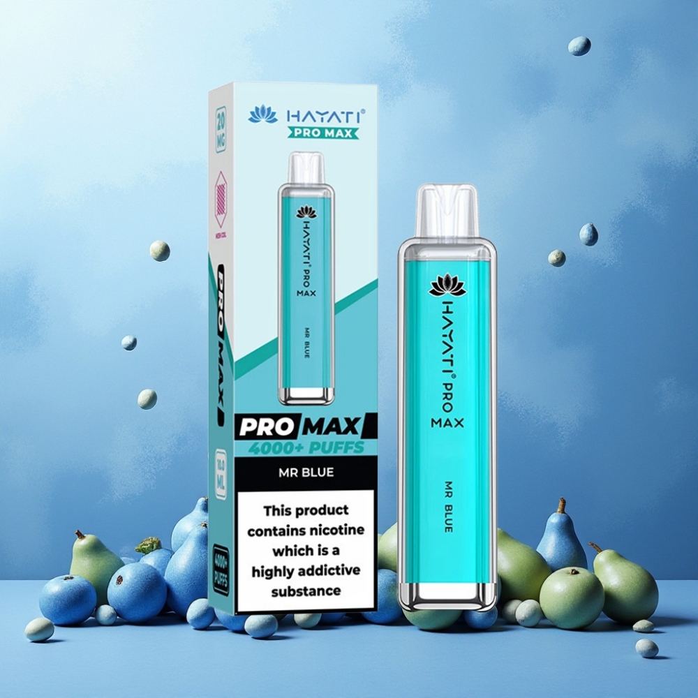Hayati Pro Max 4000 Puffs Engangs Vape Norge Engros – Mr Blå – 1400mAh, 2%/5% Nikotin, 1.1 Ohm Mesh Coil, LED-belysning, Oppladbar