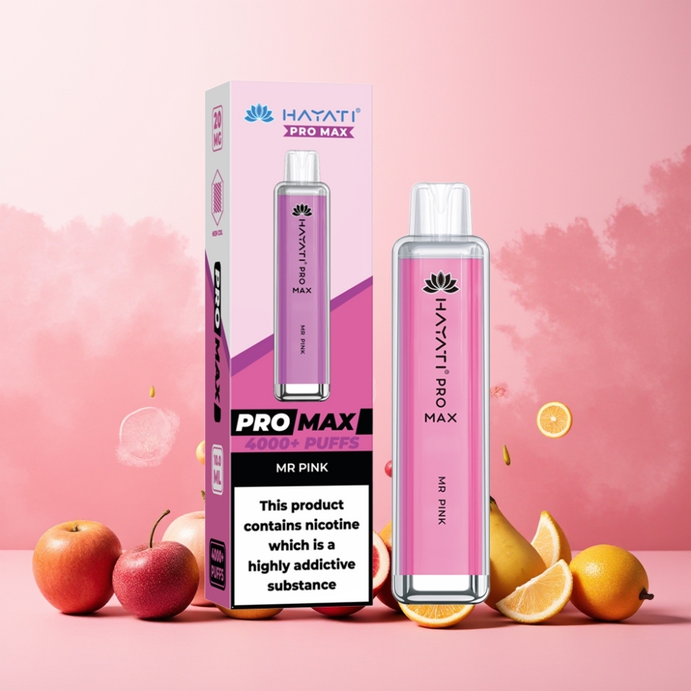 Hayati Pro Max 4000 Puffs Engangs Vape Norge Engros med 1400mAh Batteri, 2%/5% Nikotin, LED Lys og Kristall Utseende – Mr Rosa