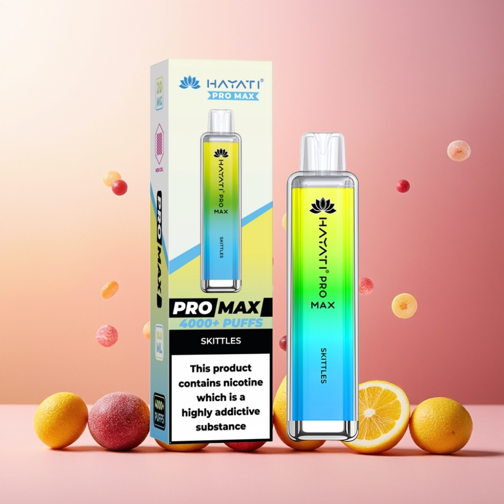Hayati Pro Max 4000 Puffs Engangs Vape Skittles Norge Engros – 2ml Tank, 10ml Auto Påfyll, 1400mAh Oppladbar Batteri, 4000 Puffs, 2% & 5% Nikotin