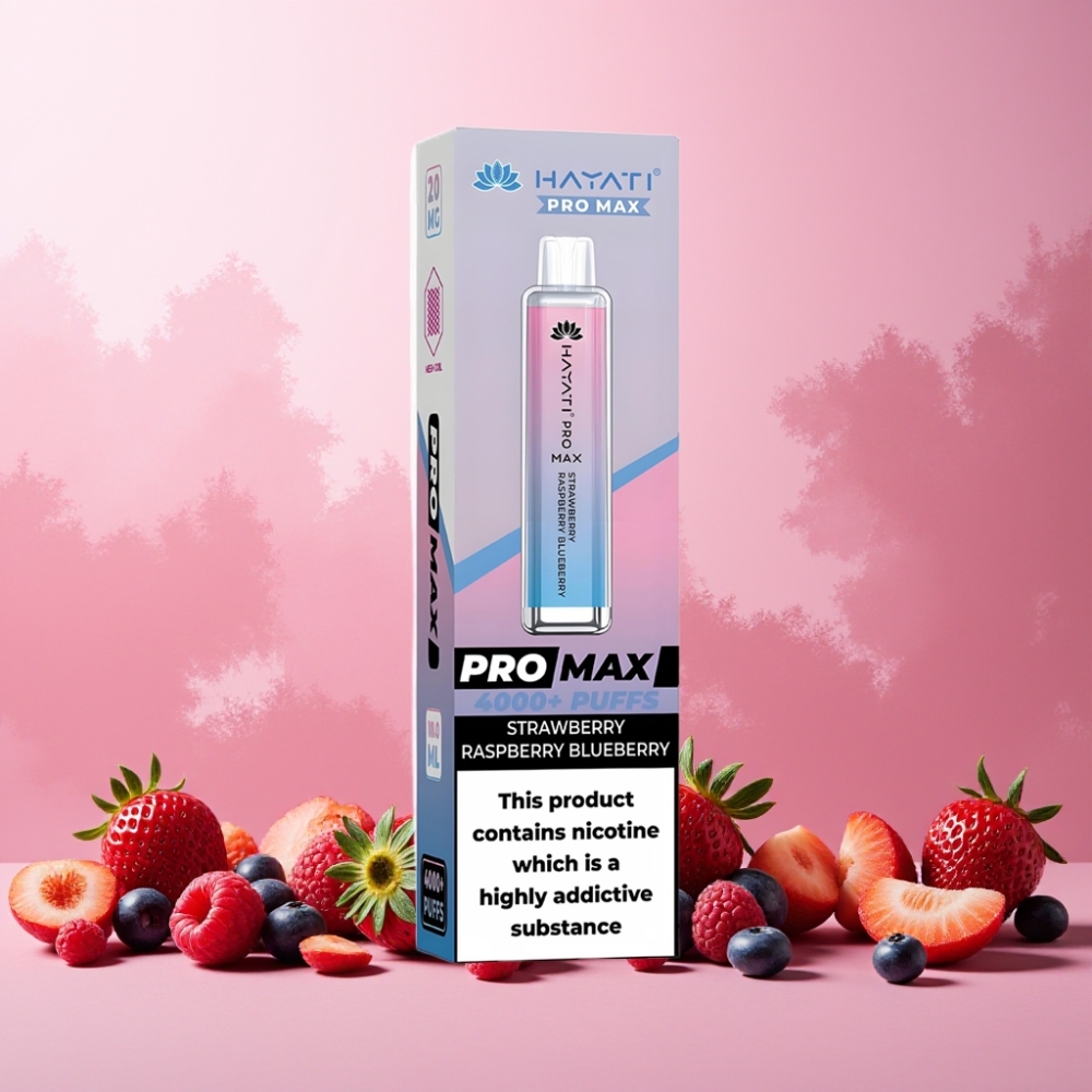 Hayati Pro Max 4000 Puffs Engangsvape Norge Engros – Jordbær, Bringebær, Blåbær – 2ml/10ml Tank, 1400mAh Oppladbart Batteri, 4000 Puff, TPD-Sertifisert